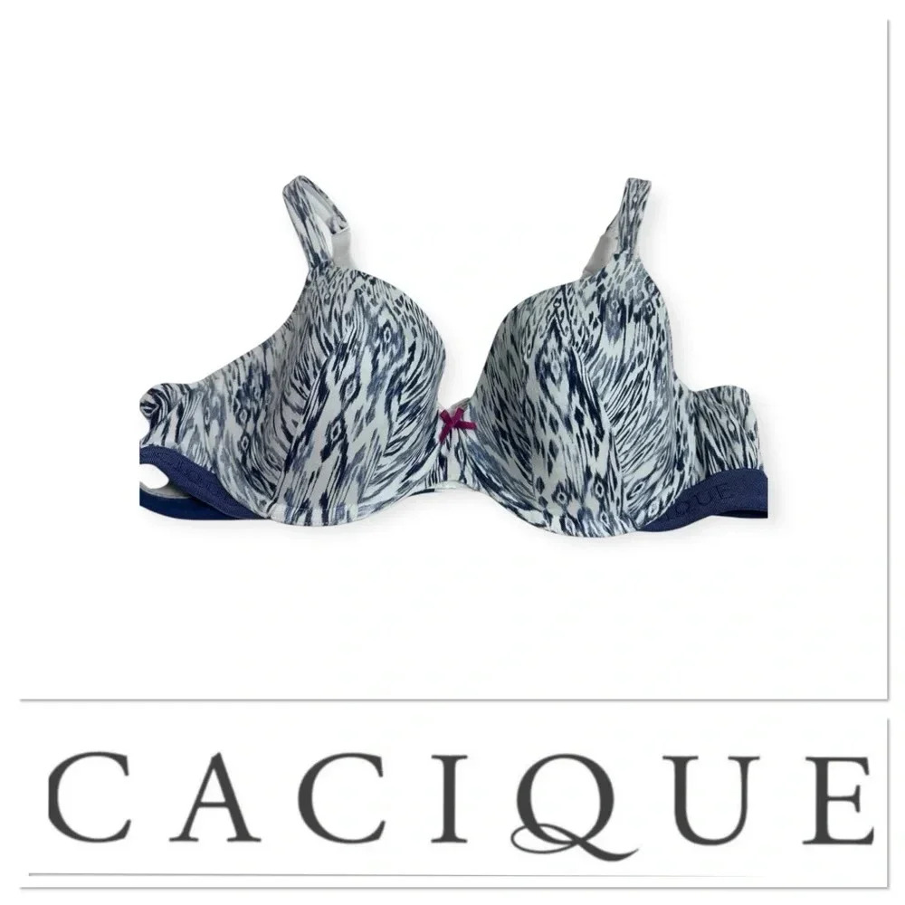 Cacique blue and white print lightly lined t-shirt bra size 44C - Picture 2 of 10